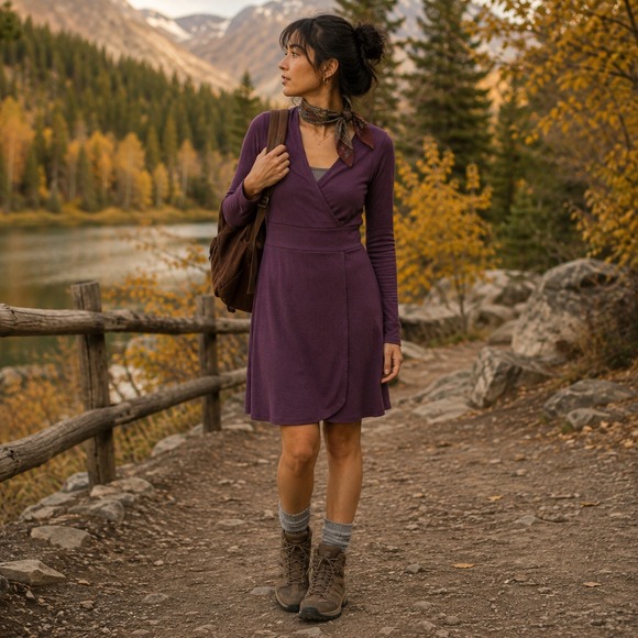 Toad&Co Dresses & Skirts - Toad&Co Finlay Plum Purple Ribbed Knit V-Neck Faux Wrap Dress Cuff Sleeve M